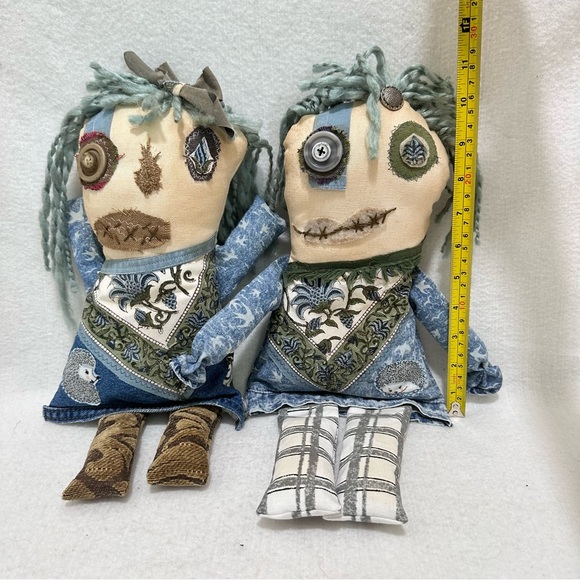 Scrappy Monster Doll Duo Western Twist Upcyled handmade embroidered Hedgehogs! - Picture 3 of 10